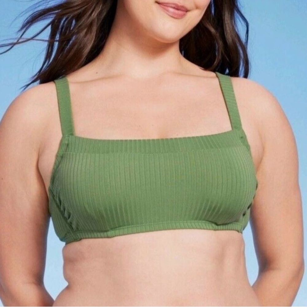 Green Ribbed Bikini Top